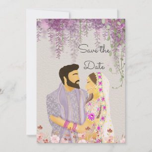 Reserva La Fecha Lilac Delight Indian Couple Ilustracion