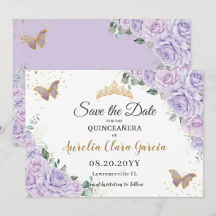 Reserva La Fecha Lilac Lavanda Floral Quinceañera 15 Guardar la Fec
