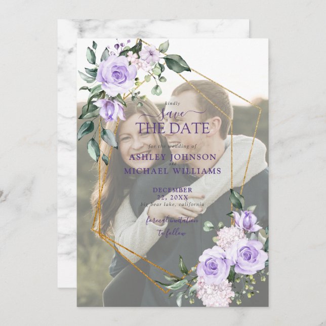 Reserva La Fecha Lilac Lavender Vellum Overlay Photo Save the Date (Anverso / Reverso)