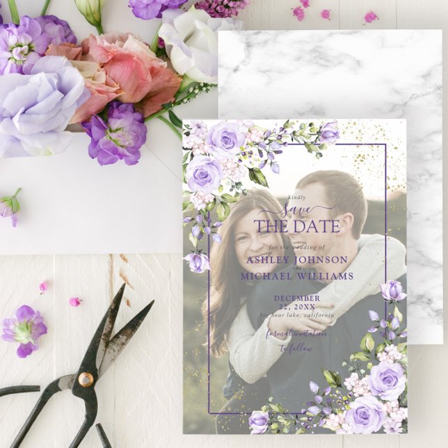 Reserva La Fecha Lilac Lavender Vellum Overlay Photo Save the Date (Subido por el creador)