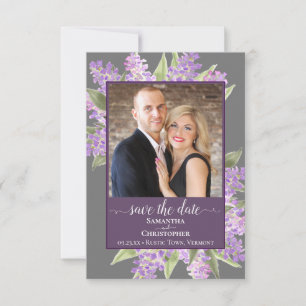 Reserva La Fecha Lilacs de acuarela rústica y Boda gris fotográfico
