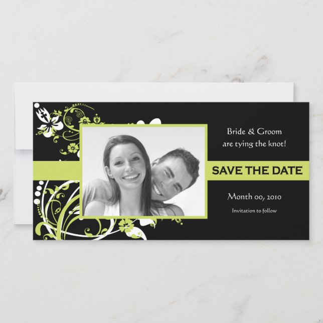 Reserva La Fecha Lime Green y Black Save the Date Photo Cards (Anverso)