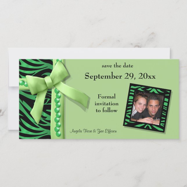Reserva La Fecha Lime Green Zebra Gems Save the Date Card (Anverso)