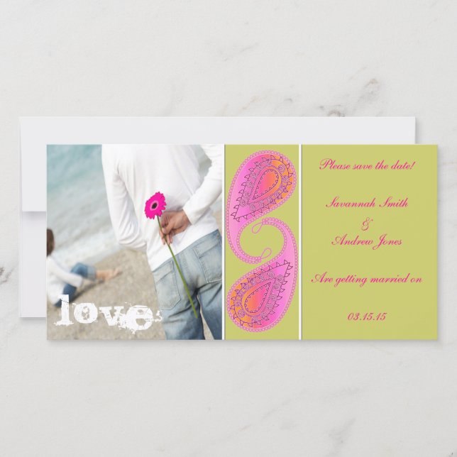 Reserva La Fecha Lime y Raspberry Paisley salvan la fecha de su fot (Anverso)