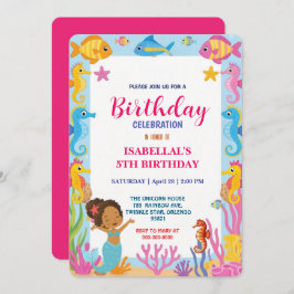 Reserva La Fecha lindo arco iris Afro sirena mar caballo cumpleaños