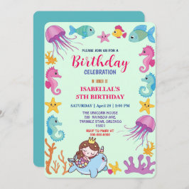 Reserva La Fecha lindo arcoiris mermaid narwhid cumpleaños unicorni