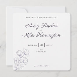 Reserva La Fecha Línea de escritura morada Save the Date de boda co