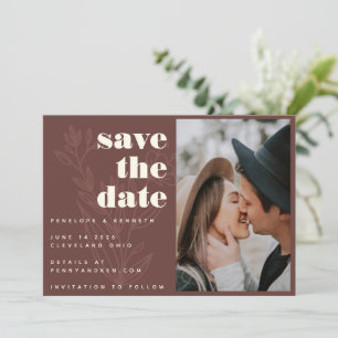 Reserva La Fecha Línea Floral Arte Cálido Rústico Foto Boda
