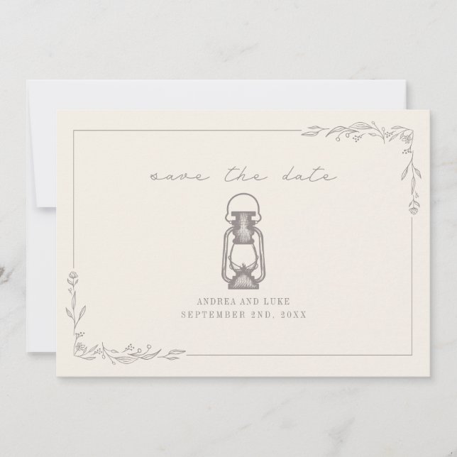 Reserva La Fecha Linterna rústica vintage boda amatista (Anverso)