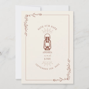 Reserva La Fecha Linterna rústica vintage de terracota para boda