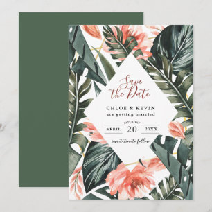 Reserva La Fecha Llanura de Boda de palma tropical Guardar la tarje