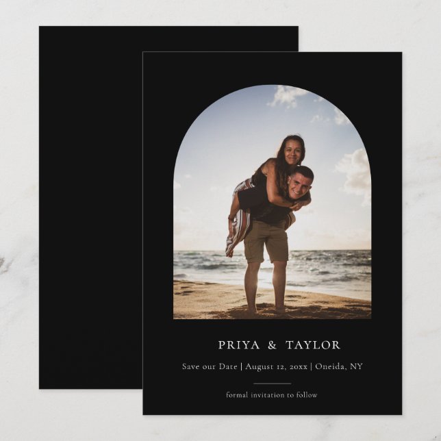 Reserva La Fecha Llanura De Marco De Arco Moderno Guardar La Tarjet (Anverso / Reverso)