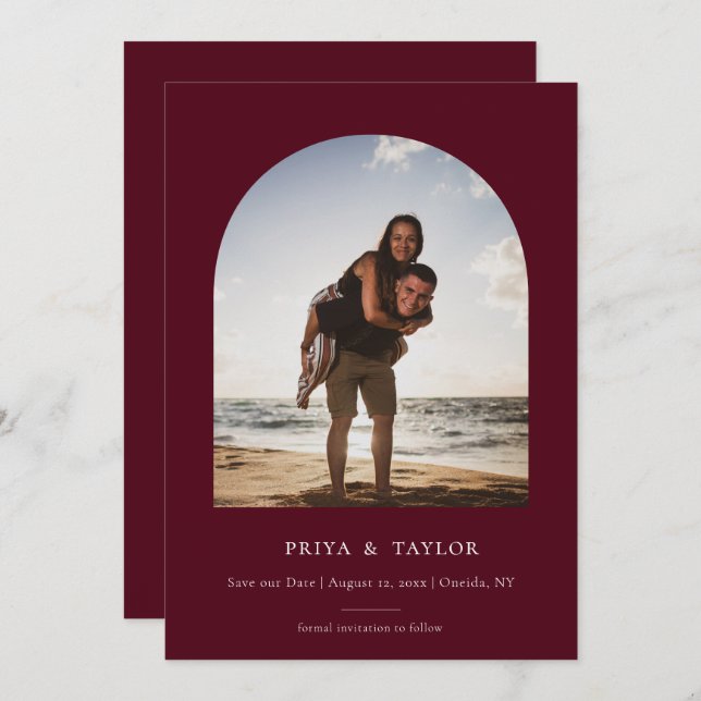 Reserva La Fecha Llanura De Marco De Arco Moderno Guardar La Tarjet (Anverso / Reverso)