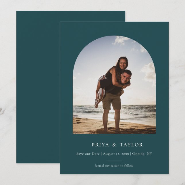 Reserva La Fecha Llanura De Marco De Arco Moderno Guardar La Tarjet (Anverso / Reverso)