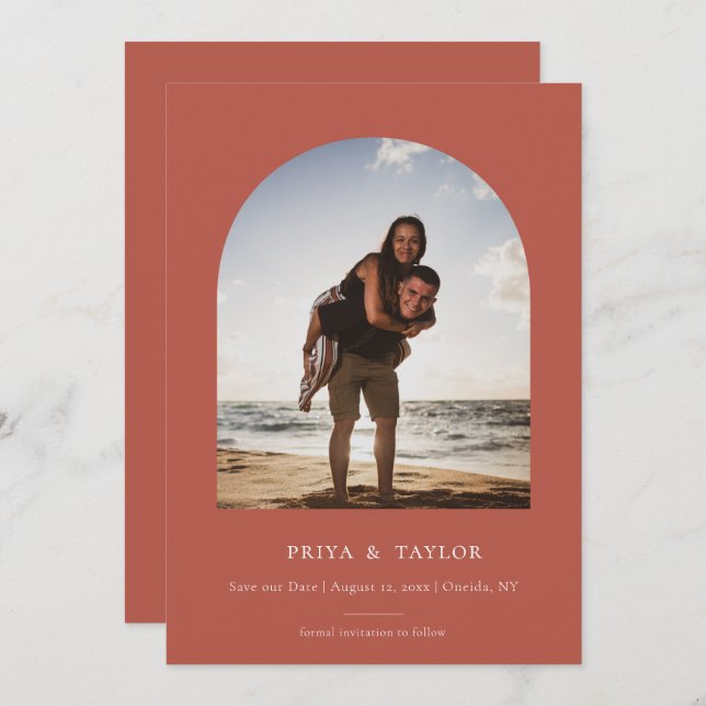 Reserva La Fecha Llanura De Marco De Arco Moderno Guardar La Tarjet (Anverso / Reverso)