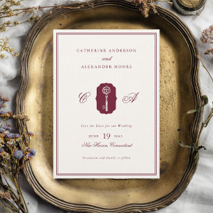 Reserva La Fecha Llave Antigua Roja Clásica Romántica Boda