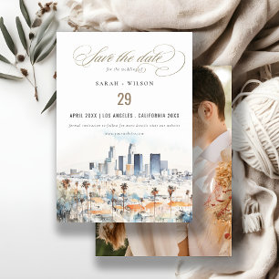 Reserva La Fecha Los Ángeles, California Watercolor Photo Boda