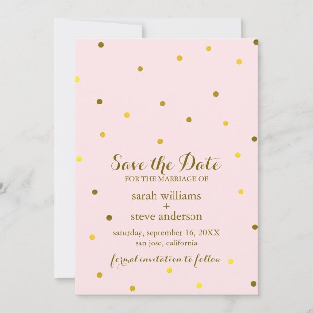 Reserva La Fecha Los puntos de confeti de Relieve metalizado dorado (Anverso)