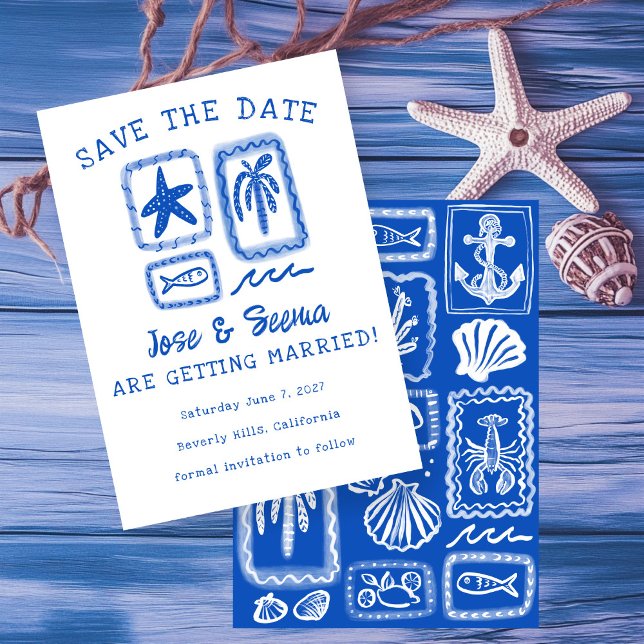Reserva La Fecha LoveNote desde el Personalizado Cute de Sea Beach (LoveNote from the Sea Beach Hand-Drawn Cute Custom Save The Date Card
)