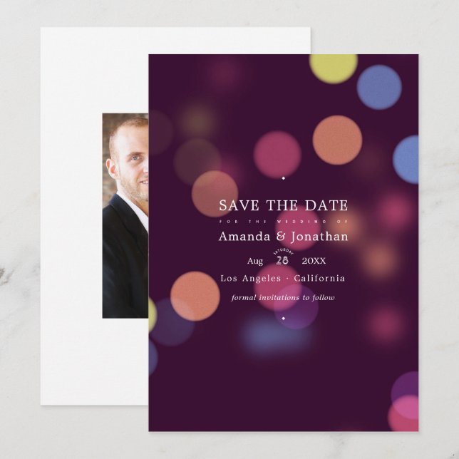 Reserva La Fecha Luces de boda modernas clásicas con bokeh (Anverso / Reverso)