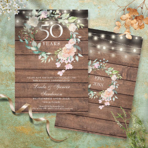 Reserva La Fecha Luces de Cadena Floral Rústica del 50 Aniversario