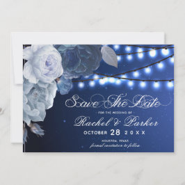 Reserva La Fecha Luces de cuerda Boda elegante azul