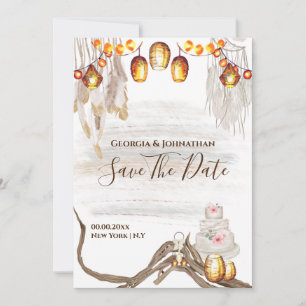 Reserva La Fecha Luces de cuerda boho macramé plumas pastel chic