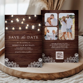 Reserva La Fecha Luces de Cuerda de Encaje de Madera Código QR Boda
