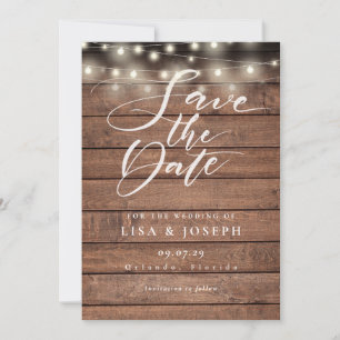 Reserva La Fecha Luces de Cuerda de Letra Elegante Boda de Madera R