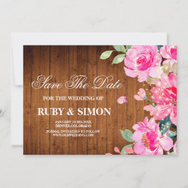 Reserva La Fecha Luces de Cuerda de Madera para Boda Rústica Floral