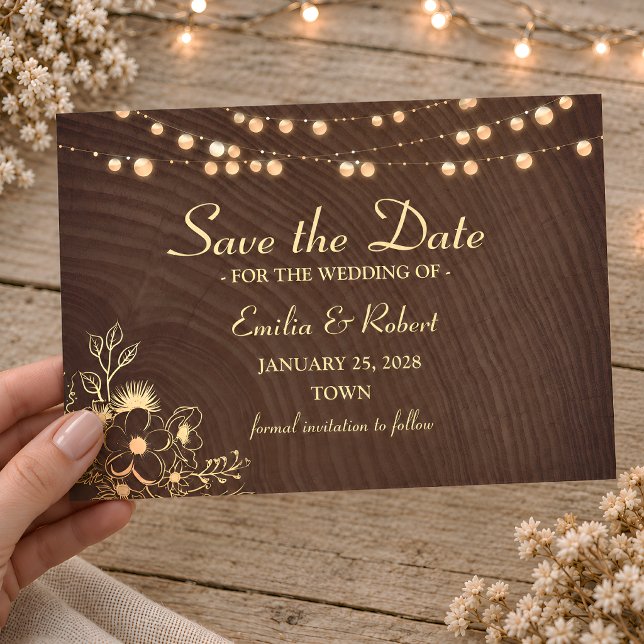 Reserva La Fecha Luces de Cuerda de Madera Rústica Boda (Subido por el creador)