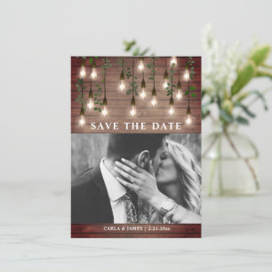 Reserva La Fecha Luces de época Boda de madera rústica botánica