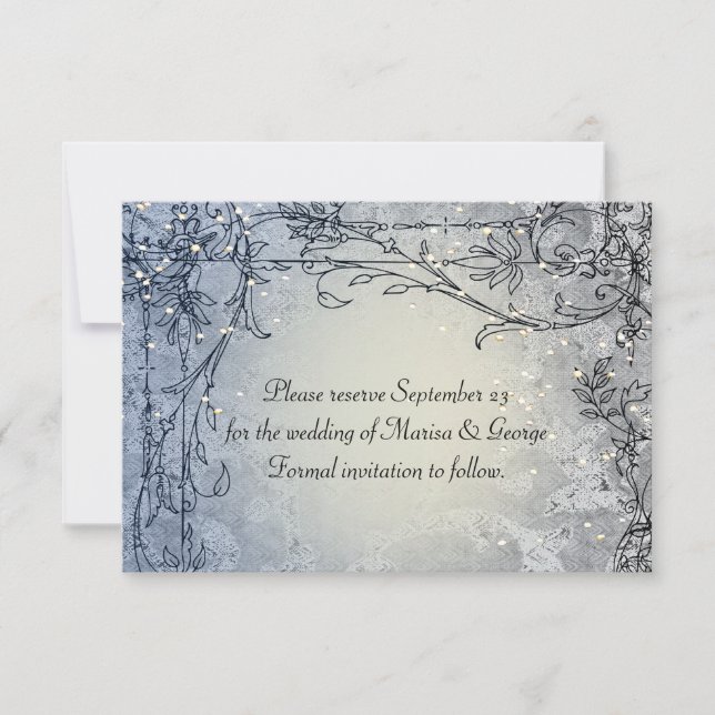 Reserva La Fecha Luces de hadas azul Whimsy Save the Date (Anverso)