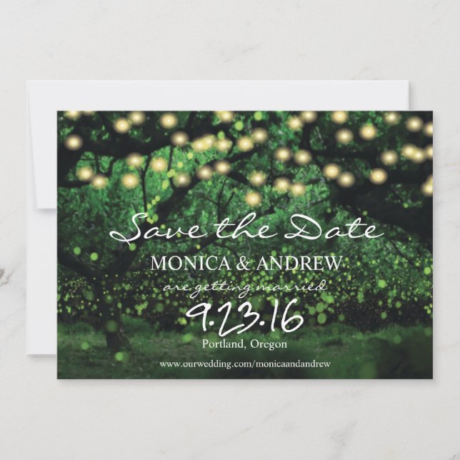 Reserva La Fecha Luces de Hadas del Bosque Encantado Save the Date (Anverso)