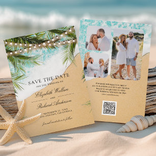 Reserva La Fecha Luces de Playa Tropicales Código QR Foto Boda
