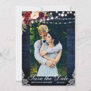 Reserva La Fecha Luces florales rusticas de madera azul salvan la f