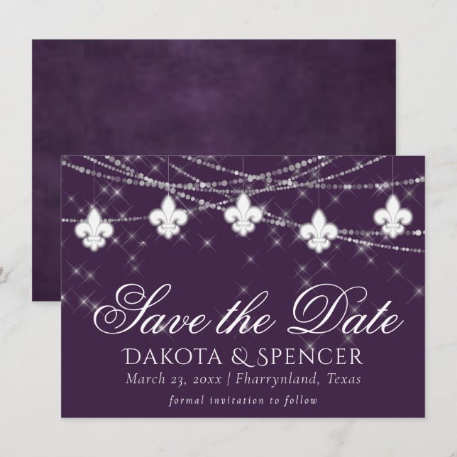 Reserva La Fecha Luces púrpura de la berenjena Fleur de Lis | Pluma (Anverso / Reverso)