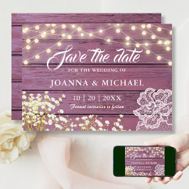 Reserva La Fecha Luces y encajes de cuerdas rusas de madera púrpura