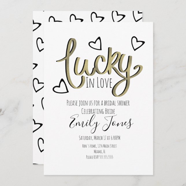 Reserva La Fecha Lucky in Love Hearts Bridal Shower (Anverso / Reverso)