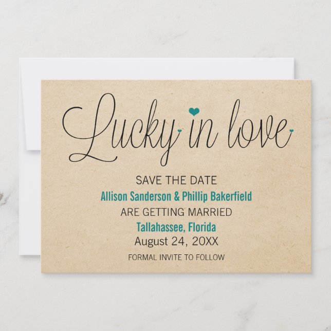 Reserva La Fecha Lucky in Love Save the Date, Azul Turquesa (Anverso)