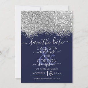 Reserva La Fecha Lujo Bodas Confeti Brillo Plata Marina