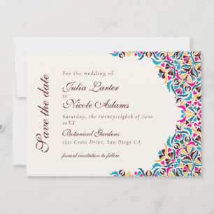 Reserva La Fecha Lujo Caprichoso Estilo Floral Marfil Boda Frontera