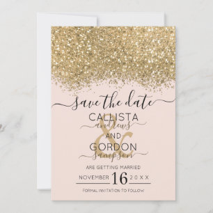 Reserva La Fecha Lujo Moderno Oro Rosa Brillo Confeti Boda