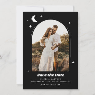 Reserva La Fecha Luna y estrellas celestiales. Boda de foto negra m