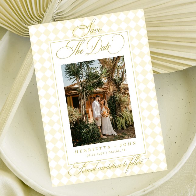 Reserva La Fecha Luxe Script Citrus Yellow Refined Summer Wedding (Subido por el creador)