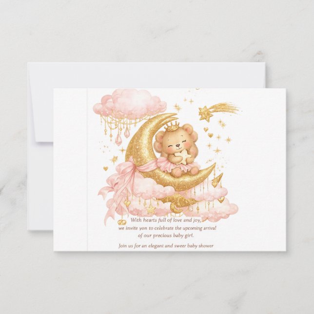 Reserva La Fecha Luxury Baby Girl Shower Invitation Pink Gold Moon  (Anverso)