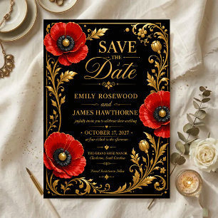Reserva La Fecha Luxury Black and Gold Red Poppy