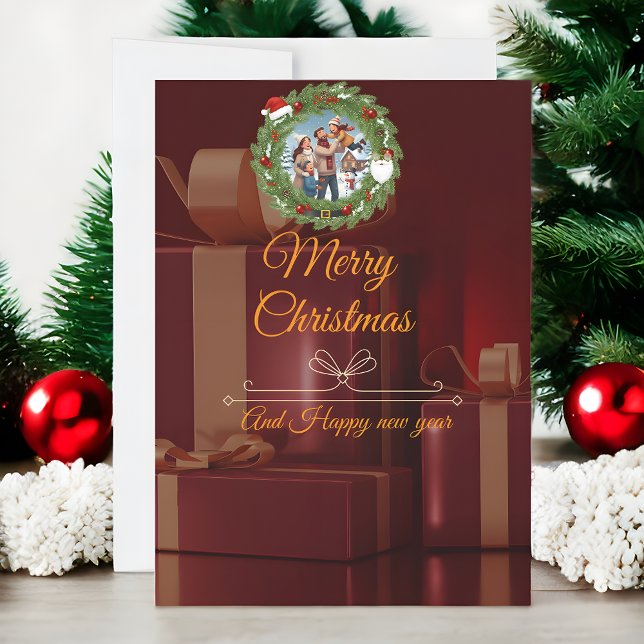Reserva La Fecha LUXURY Black & Gold Photo Christmas Card (Subido por el creador)