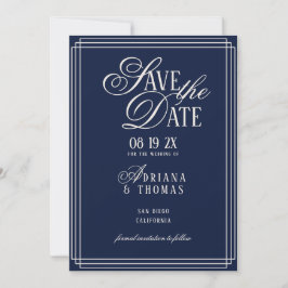 Reserva La Fecha Luxury Blue Calligraphy Wedding
