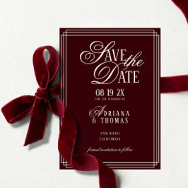 Reserva La Fecha Luxury Burgundy Calligraphy Wedding